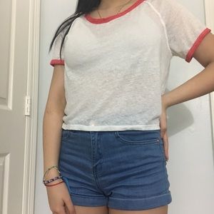White short sleeve tee crop top